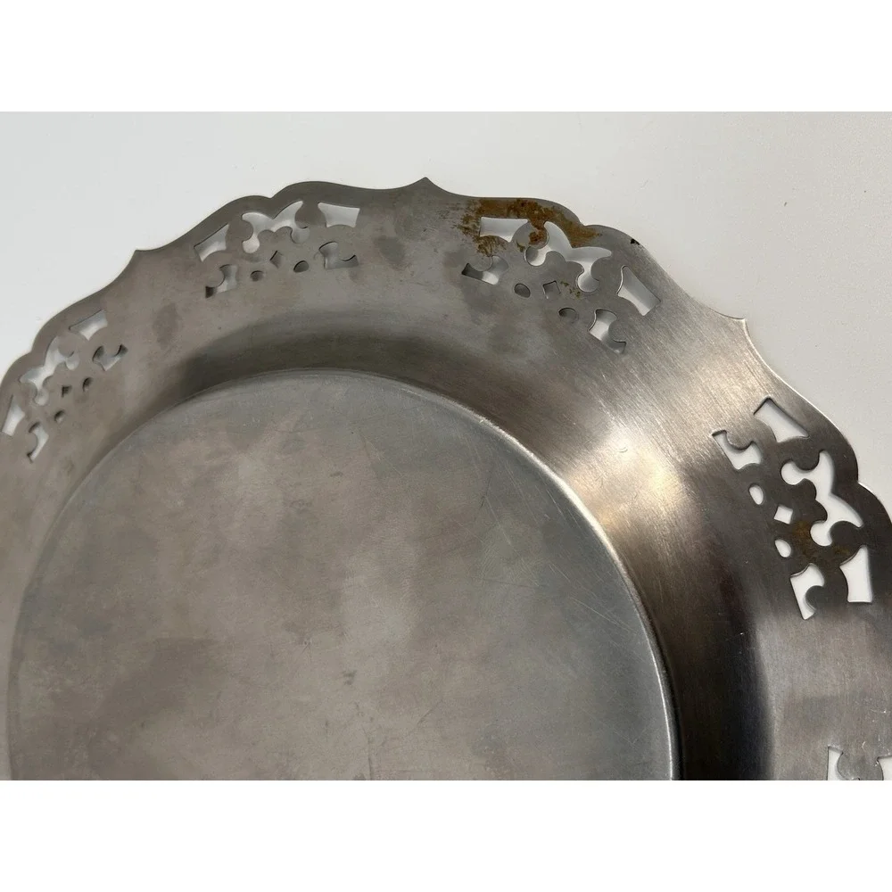 Vintage WM A Rogers Silverplate Pierced Rim Serving Plate Dish Allegheny Metal